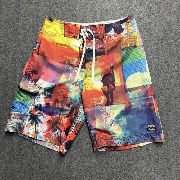 VTG Billabong Board Shorts Embroidered Logo Mens 30 Colorful Y2k Beach Surfing - Picture 1 of 6